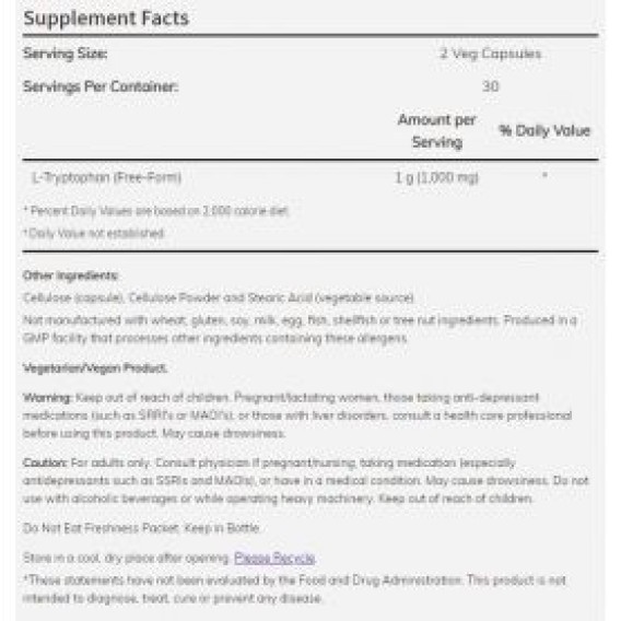 NOW Foods - L-Tryptophan 500 mg Veg 60 tabs Now foods
